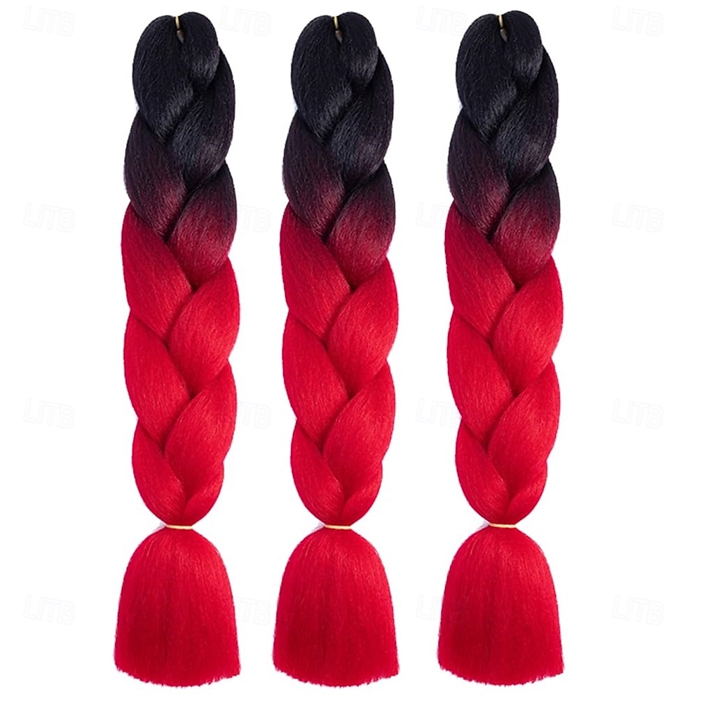 Braiding Hair Ombre Black to Red Braid Hair Extensions Hot Water Setting High Temperature Synthetic Fiber 24 Inches(B1-3Pack) 24 Inch (Pack of 3) 2026 - $31.99 –P2