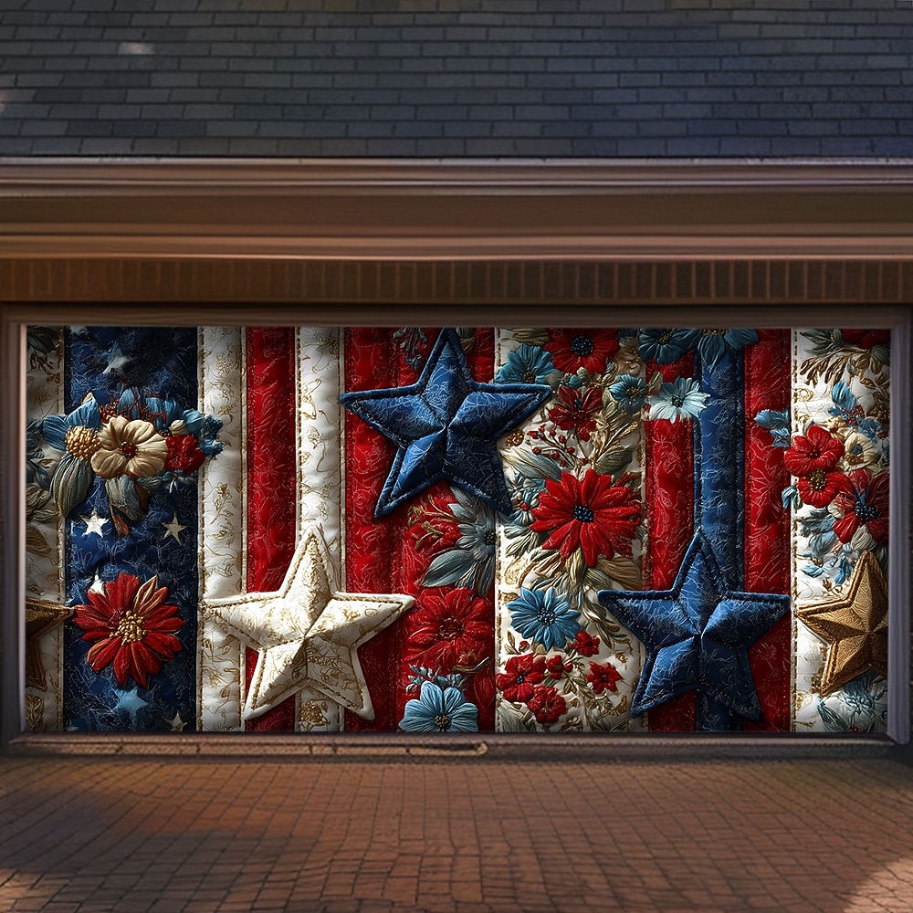 4 de julio de 2026 250° Día de los Caídos Cubierta de Puerta de Garaje Gran Fondo Colgante Bandera Americana Vintage 3D Fiesta Patriótica Al Aire Libre Fondos de Tiro Decoración de Hogar 2026 - $59.99 –P1