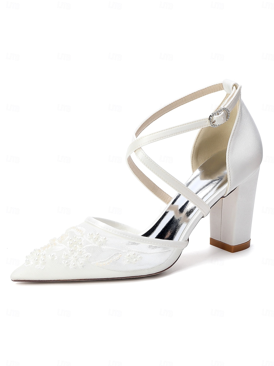 Женские свадебные туфли-лодочки цвета шампанского — элегантные свадебные туфли с вышивкой и массивным каблуком для свадеб в саду. 2026 - $59.99 –P3