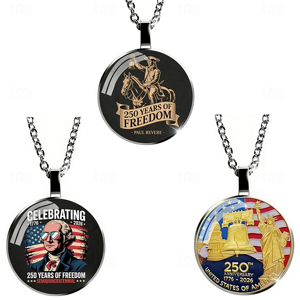 Σετ κολιέ 3 τεμαχίων για την 250ή επέτειο των ΗΠΑ – μενταγιόν 2d με αετό και αμερικανική σημαία, πατριωτικό αναμνηστικό κόσμημα, συλλεκτικό 1776-2026, ημέρα ανεξαρτησίας, 4η Ιουλίου, δώρο υπερηφάνειας για τις ΗΠΑ 2026 - $9.99 –P14
