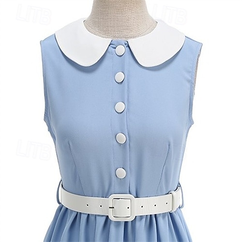 1950s Retro Vintage Knee Length Dress Swing Dress Flare Dress Normal Sleeveless High Waist Solid Color Fit & Flare Swing Turndown Fancy Dress Women's Event / Party Daily Wear Adults' Dress Belt 2026 - $50.99 –P3