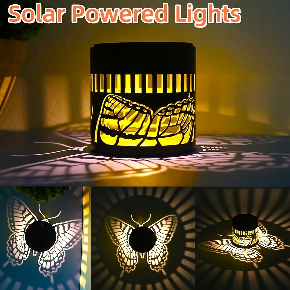 2 Pcs Outdoor Solar Metal Butterfly Projection Wall Light, IP44 Waterproof, Fence, Staircase, Lawn Pathway Decoration Lamp, Garden, Yard, Villa Landscape Light 2026 - $32.99 –P3