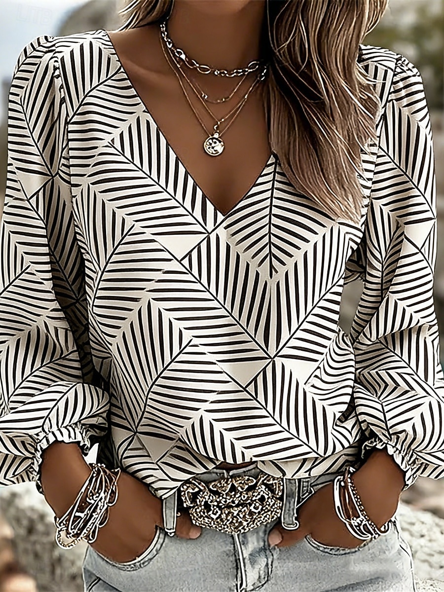 Women's Blouse Print Floral Stylish Casual Long Sleeve V Neck Regular Tops Daily Blue Sage Green Black Yellow Pink Summer Spring Fall 2026 - $25.99 –P5