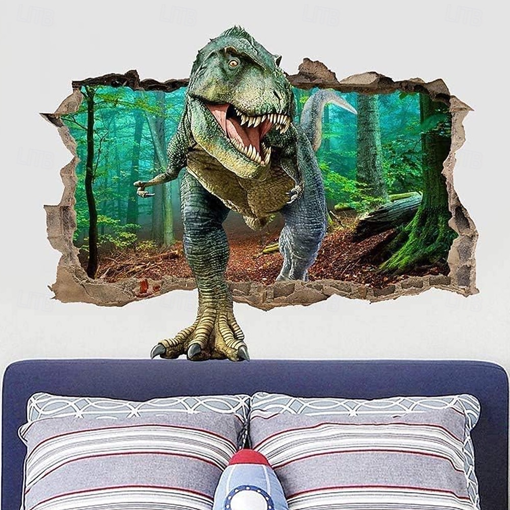 3D őskori dinoszaurusz világ t-rex triceratops brachiosaurus törött falhatás dzsungel fali kárpit ajtó banner gyerekek hálószoba fiúk játszószoba dekoráció születésnapi buli háttér 2026 - $19.99 –P13