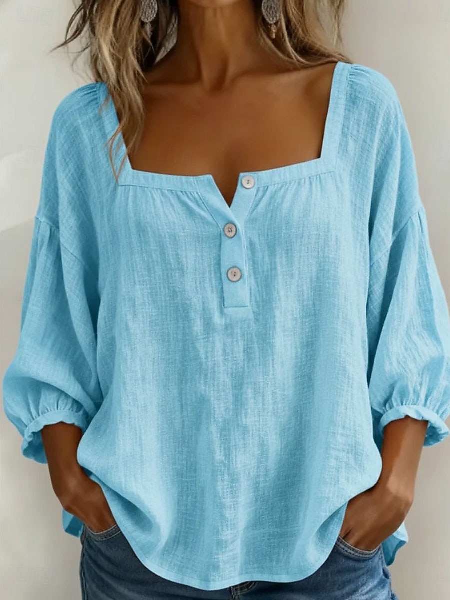 Per donna Blusa Tinta unica Quotidiano Elegante Essenziale Manica 3/4 Collo quadrato Top Regolari Quotidiano Blu Giallo Rosa Estate Primavera del 2026 a $33.99 –P1