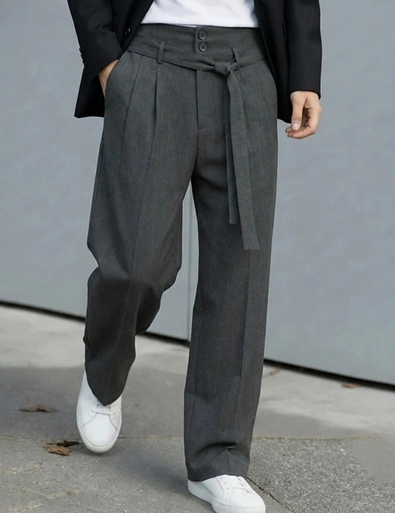 Herr Långbyxor Kostymbyxor Ficka Knappar Slät Komfort Andningsfunktion Fullängd Hem Utomhus Streetwear Semester Mode Marinblå Grå Oelastisk 2026 - $36.99 –P6