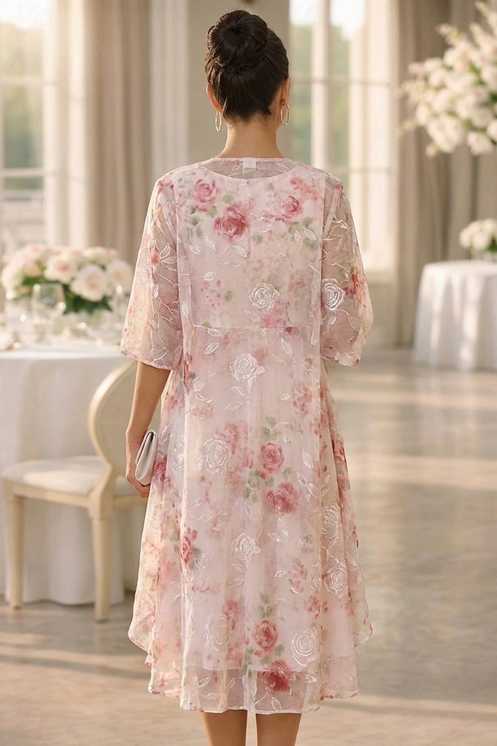 Tvådelad A-linje Telång Bröllopsgästklänning Ledig Klänning till brudens mor Halvlång ärm Rundhals Elegant Enkel Ledigt Formell Bröllopsgäst Helgdag Chiffong Sjal inkluderad med Blomtryck Veckad 2026 - $148.99 –P4