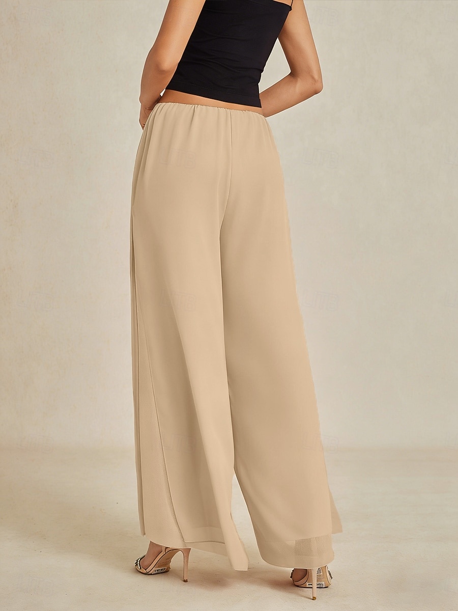 Naisten Leveä reisi Tyylikäs Täyspitkä Keskivyötärö Yhtenäinen väri Tavallinen Monitaso Elastinen Päivittäin Työ Muodollinen Minkki Kesä Kevät Syksy Loose Fit 2026 - $64.99 –P2