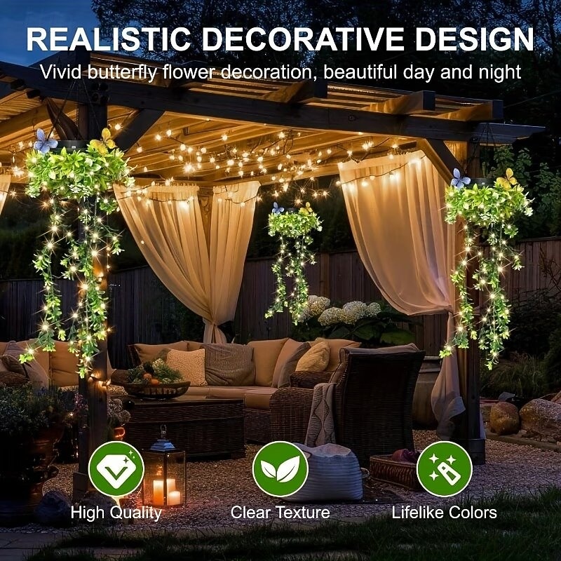 Hangende tuinverlichting op zonne-energie voor de lente en zomer, 66 led's met realistische bloemenrank-effect, IP65 waterdichte buitenverlichting voor tuin, terras en schutting, 8-12 uur automatische verlichting, ideaal als cadeau voor moeders. 2026 - $35.99 –P3