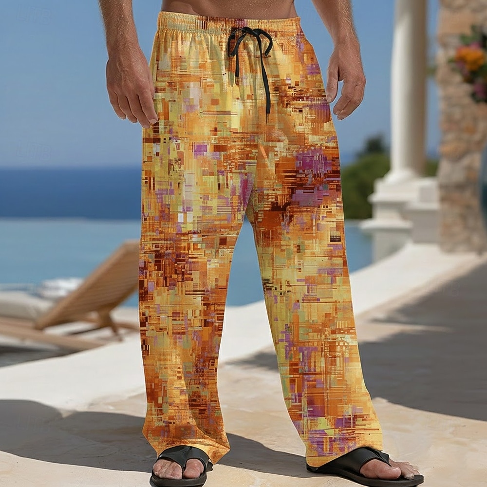 Per uomo Blocco di colori Patchwork Arte astratta Pantaloni Pantaloni casual Pantaloni Larghi Misura del girovita medio Moda Casa All'aperto Vacanza Coulisse elastica in vita Pantaloni tipo lino con del 2026 a $27.99 –P2