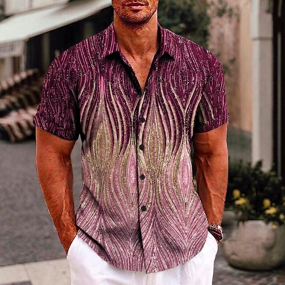Hombre de impresión en 3D Diseño Geométrico Camisa Abotonar la camisa Manga Corta Moda Ropa de calle Design Diario Exterior Verano Primavera Cuello Vuelto Estampado Plata Rosa Morado Dorado Verde 2026 - $25.99 –P5
