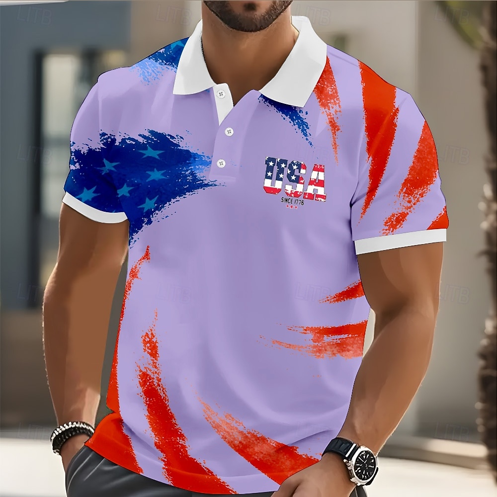 4 luglio 2026 250° Per uomo Bandiera Americana Polo Manica Corta Magliette polo Bavero Casual Athleisure Bottoni Primavera & Estate Blu Bianco Viola del 2026 a $22.99 –P3