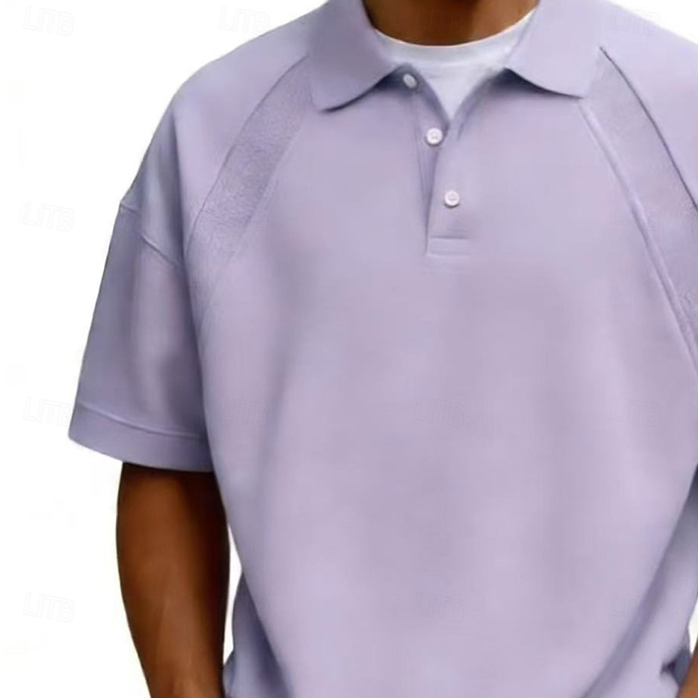 Homens Camisas Polo Casual O negócio Aberto para a Lateral Manga Curta Moda Básico Tecido Botões Verão Primavera Azul Branco Azul Marinha Marron Verde Cinzento Camisas Polo de 2026 por $14.49 –P4