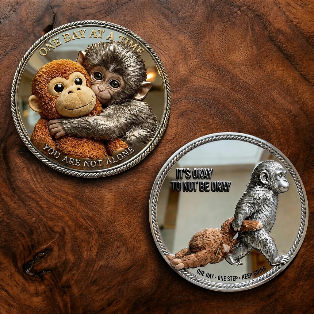 Moeda de macaco socador de apoio emocional – escultura de pelúcia colecionável motivacional de macaco, enfeite de mesa inspirador, presente para saúde mental, um dia, um passo, decoração reconfortante para casa de 2026 por $21.99 –P1