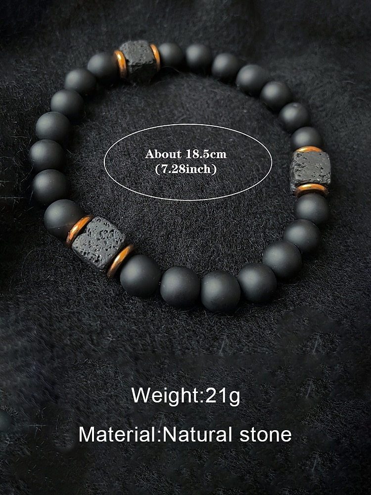 2026年 男性用火山石ビーズブレスレット、2つのスタイル、マットブラック溶岩ビーズ、トレンディなカジュアルジュエリー、普段使いや休暇旅行に最適  コレクション – $7.99 –P11