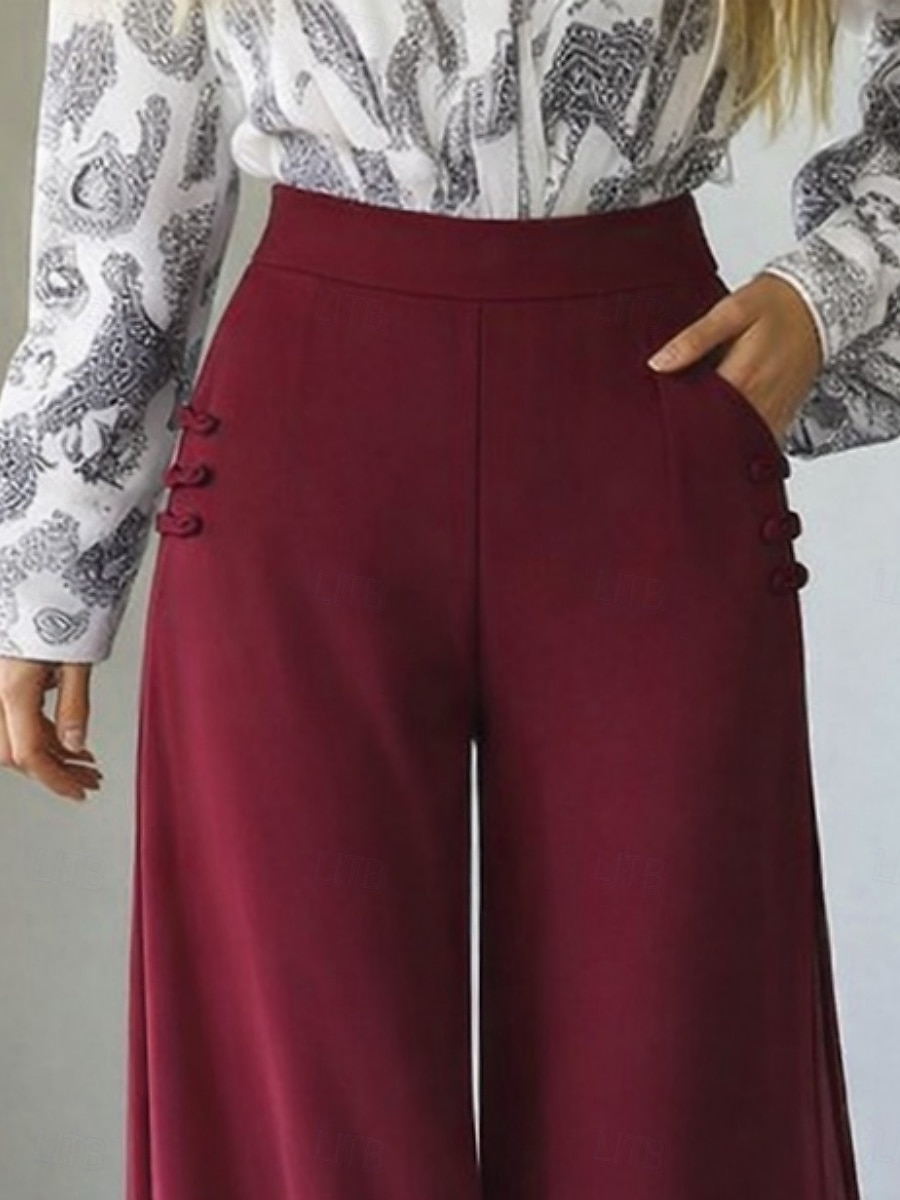 Per donna Gamba larga Chinos Elegante Moda Streetwear Lunghezza al polpaccio Vita Alta Semplice Comodo Comodità Morbido Micro-elastico All'aperto Vacanza Streetwear Verde mela Vinaccia blu navy Nero del 2026 a $36.99 –P2
