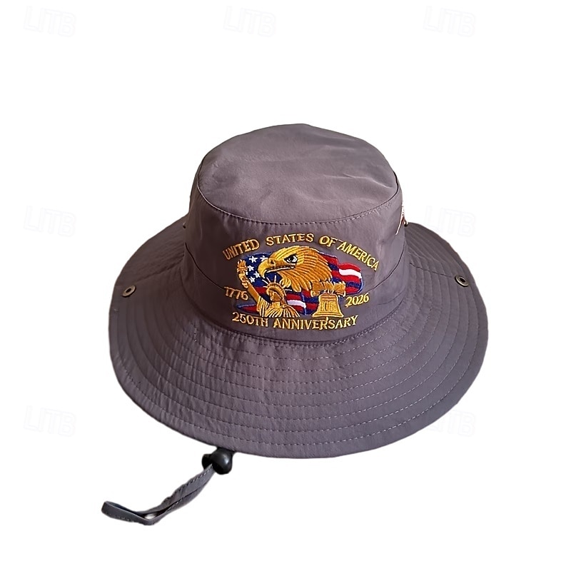 Vyšívaný rybářský klobouk k 250. výročí USA, americký kbelík k 250. výročí, 1776-2026, skládací vlastenecké sluneční klobouky pro muže i ženy, prodyšné a univerzální pro všechna roční období. 2026 - $21.99 –P11
