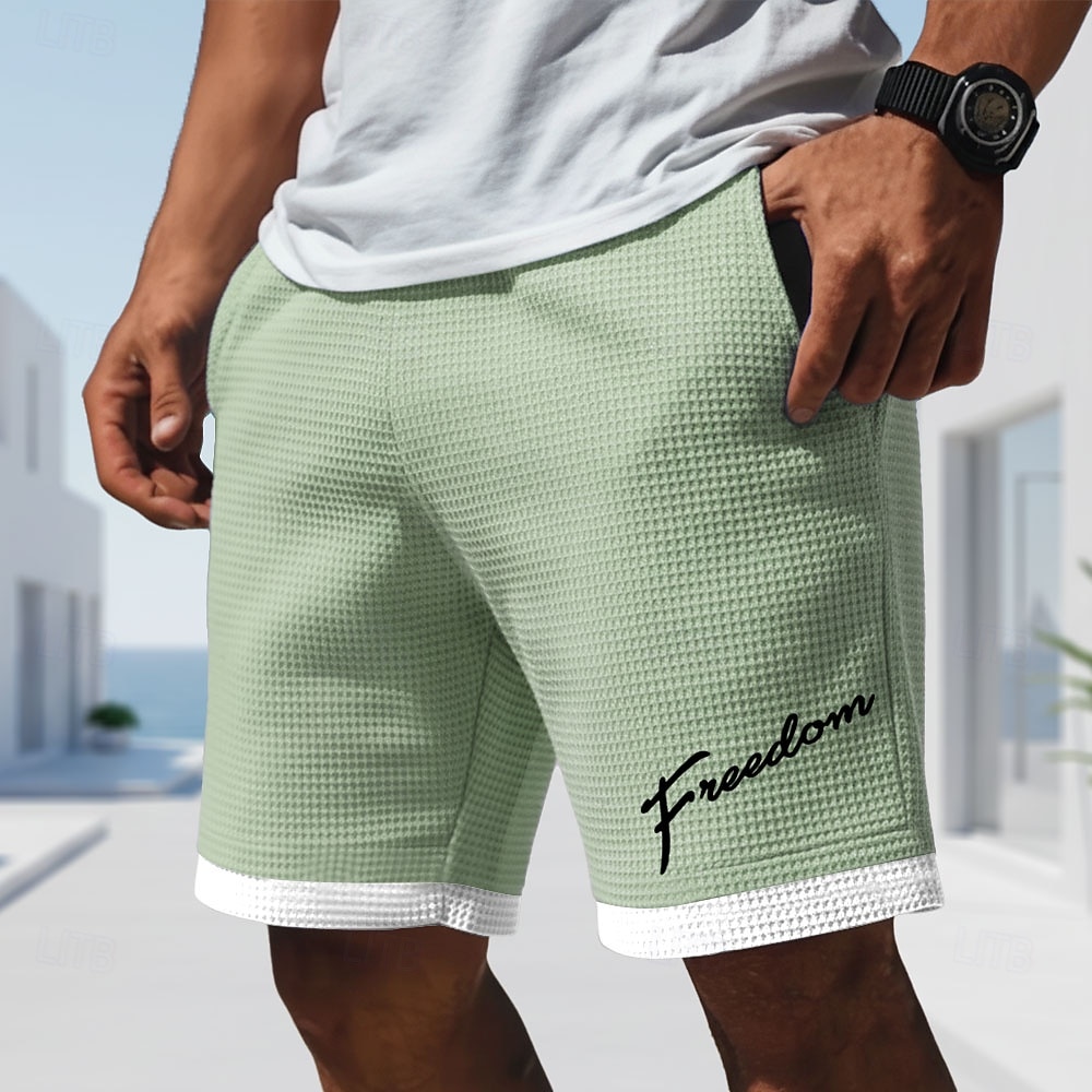Men's Letter Print Funny Slang Waffle Shorts Casual Shorts Textured Shorts Mid Waist Fashion Casual Daily Vacation Elastic Drawstring Waist Shorts with Pockets Designer Clothing Apparel 2026 - $22.99 –P3