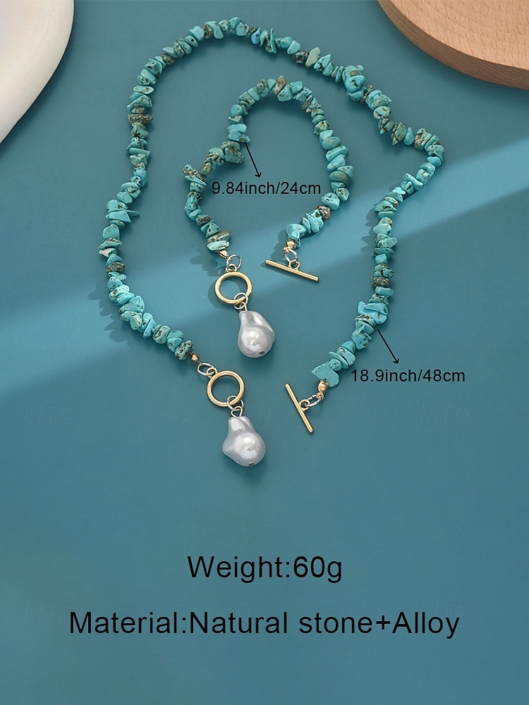 Women's Necklace and Bracelet Set, Imitation Pearl with Turquoise Beads, Multi-Color, Boho Style Jewelry, Perfect for Vacation, Travel, Daily Wear and Casual Outfits 2026 - $11.99 –P9