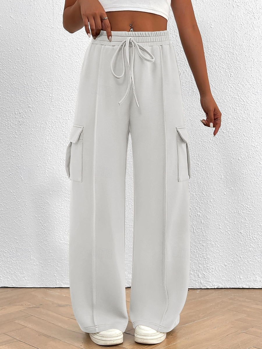 Women's Cargo Pants Chinos Vacation Streetwear Casual Full Length Medium Waist Plain Drawstring Pocket Comfy Comfort Micro-elastic Daily Outdoor Street Black White Dark Navy Royal Blue Spring Fall 2026 - $32.99 –P2