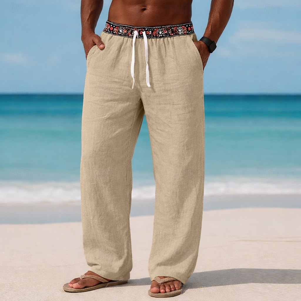 Voor heren Linnen broek Broek Zomerbroek Wijde broek Strandbroeken Trekkoord Elastische taille Effen Kleur Lichtgewicht Ademend Volledige lengte Dagelijks Buiten Strand Vakantie Modieus Groen Khaki 2026 - $26.99 –P2