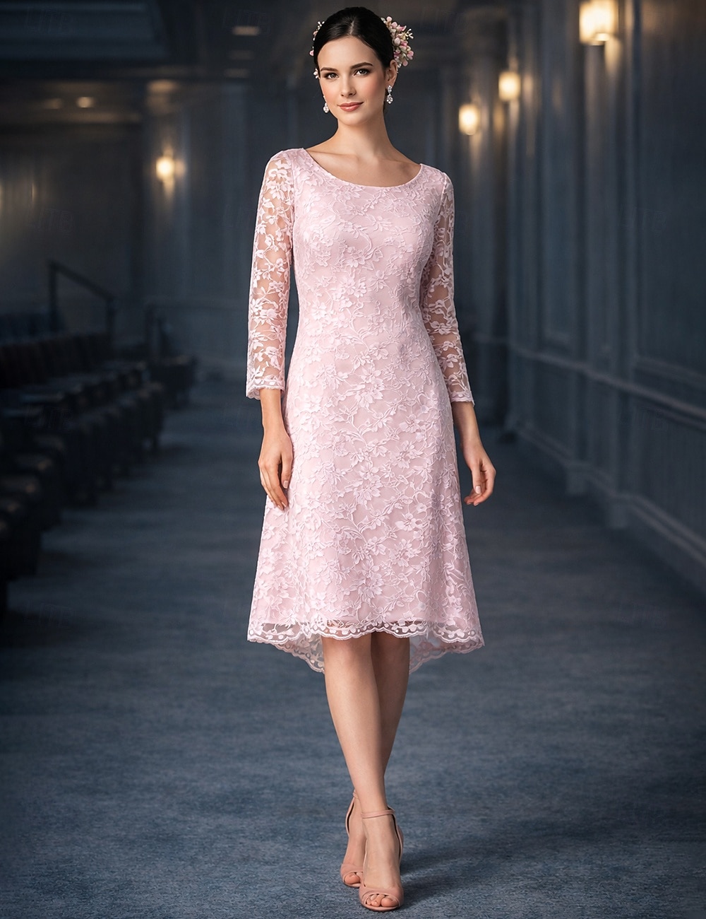 Due Pezzi Linea ad A Set di Abiti Lunghezza Tè Abito da invitata a nozze Abito da cerimonia per signora Manica Corta Collo gioiello Elegante Taglie Forti Ospite di nozze Ricevimento di matrimonio del 2026 a $160.99 –P2