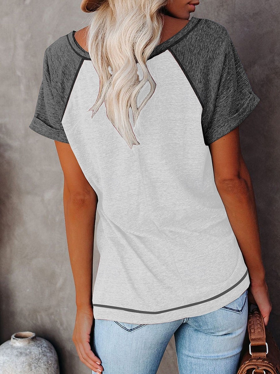 Per donna Blusa Maglietta Patchwork Blocco di colori Vacanza Vintage Elegante Manica Corta Girocollo Top Regolari Quotidiano Ferie Uscire Bianco Verde Grigio scuro Estate Primavera del 2026 a $19.99 –P2