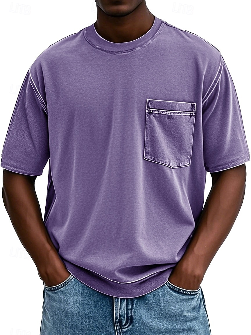 Herren T Shirt Hemd aus 100 % Baumwolle in Säurewaschung T-Shirt Kurzarm Rundhalsausschnitt Sommer Frühling Ganzjahres Einfarbig Einfach Vintage Streetwear Designer Tasche Stückgefärbt Gewaschen 2026 - $20.99 –P10