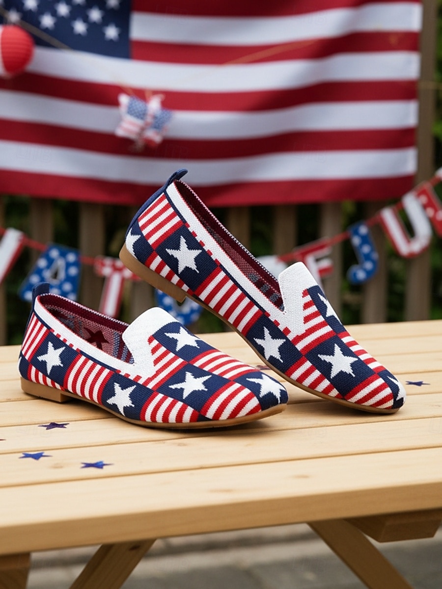Mocasines para mujer conmemorativos del 250.º aniversario de EE. UU.: zapatos planos sin cordones con estrellas y rayas patrióticas para celebraciones del Día de la Independencia de 2026, picnics al aire libre y desfiles festivos. 2026 - $24.99 –P1