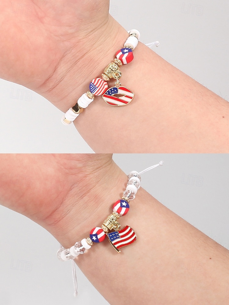 Набор женских браслетов из разных материалов, различные стили, подвески с патриотическим флагом США, регулируемые ремешки, идеально подходит для празднования 250-летия США, Дня независимости и повседневной носки. 2026 - $11.99 –P6
