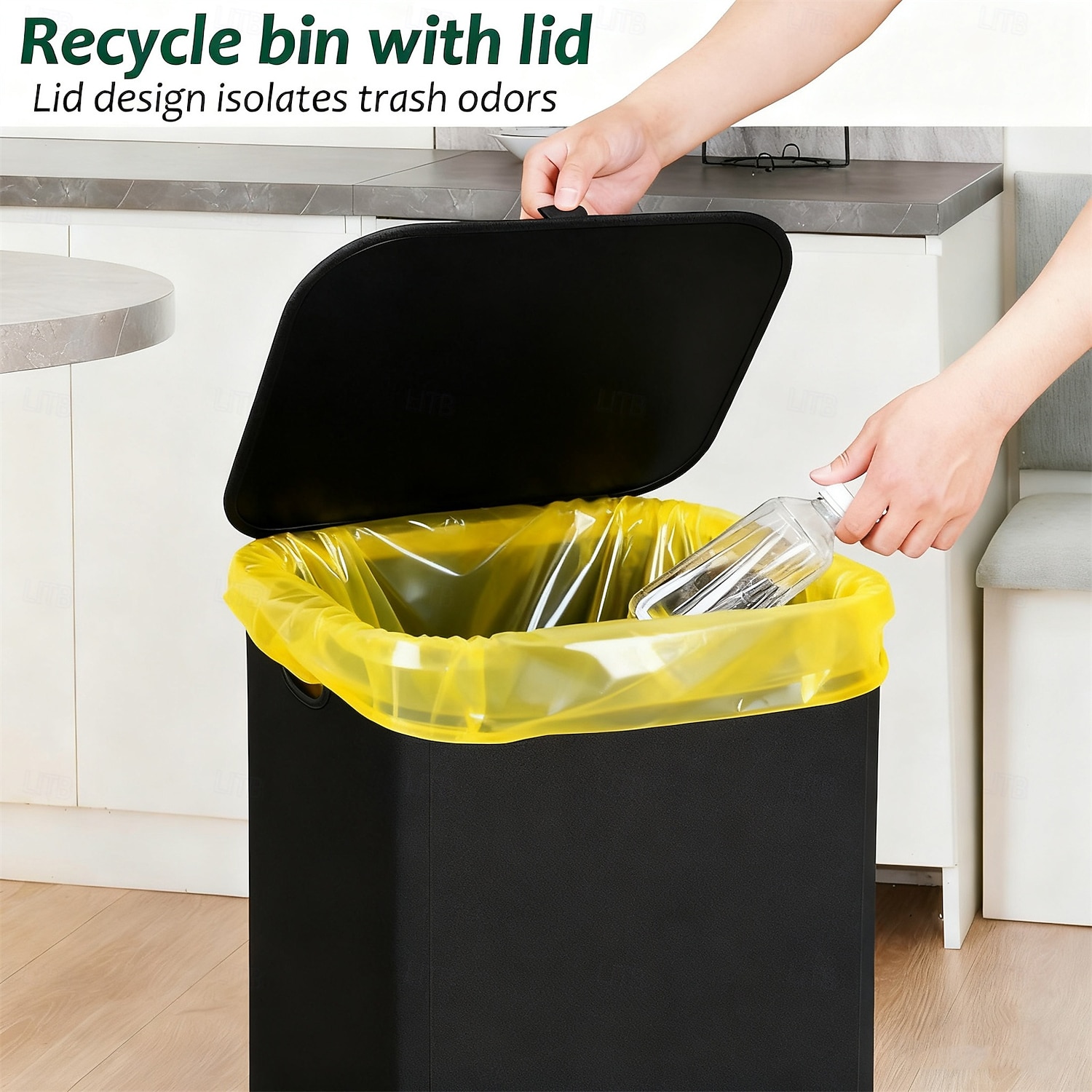 Poubelle en tissu de 100 litres avec couvercle, panier à linge pliable avec structure en bambou, bac de rangement moderne pour le salon &chambre, comprend 10 sacs poubelles jaunes de 2026 ? $34.99 –P5