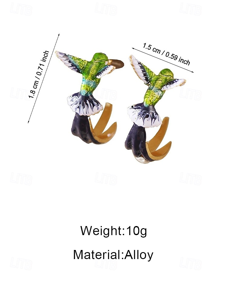 Damesoorbellen met kolibriemotief, gemaakt van legering, boho-stijl, kleurrijk emaille design, lichtgewicht en uniek, perfect voor vakantie, reizen en casual dagelijks gebruik. 2026 - $7.99 –P13