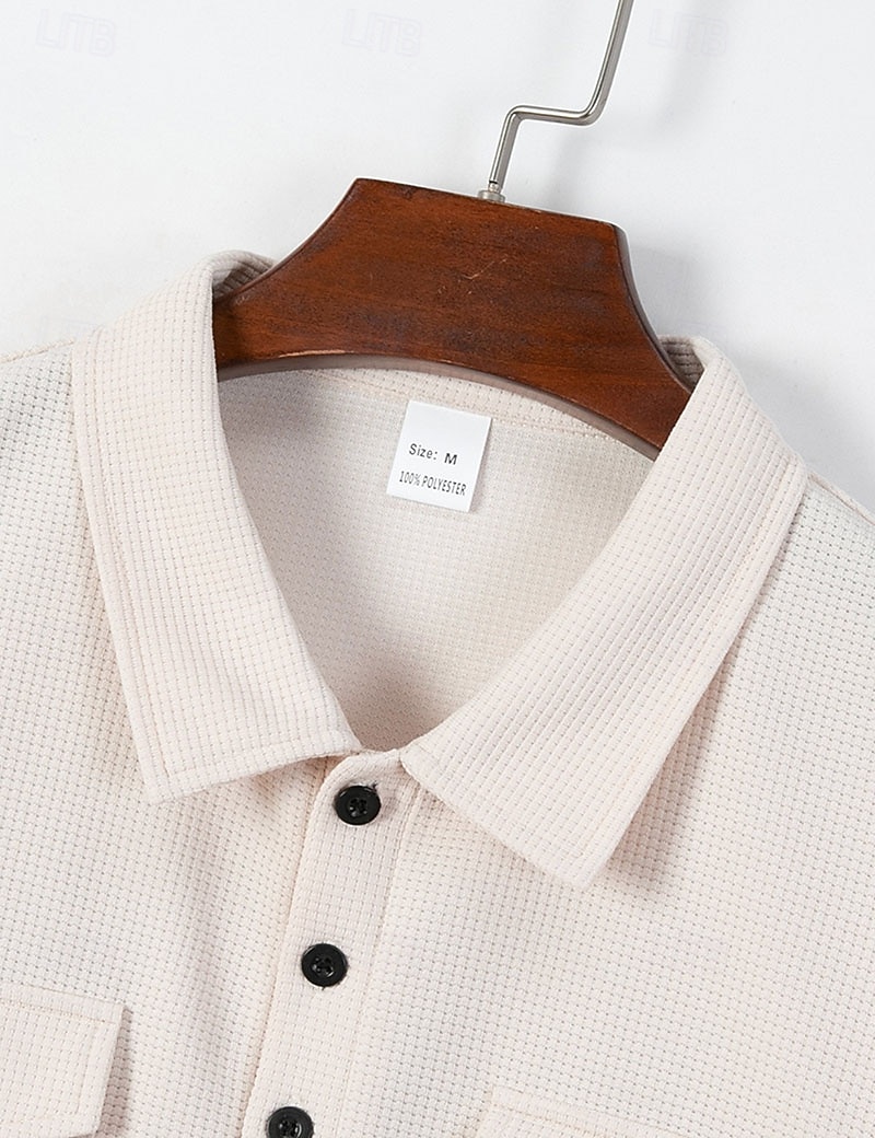 Męskie Koszulki polo waflowe Gra polo Codzienny Urlop Klapa Krótki rękaw Moda Nowoczesny Równina Guziki Przednia kieszeń Lato Wiosna Regularny Głęboka zieleń Czarny Biały Wino Khaki Szary Koszulki 2026 - $22.99 –P5