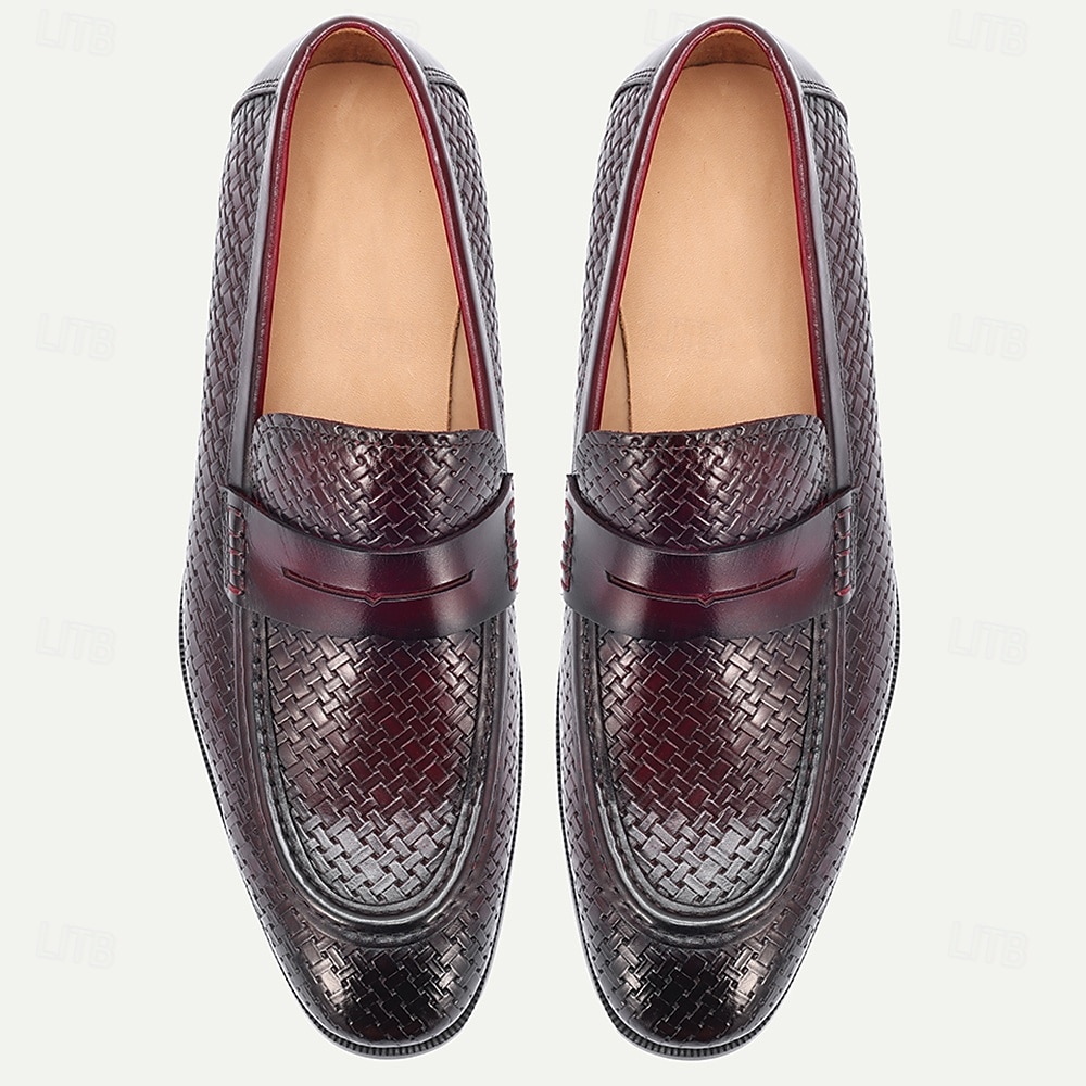 Herrloafers i premiumläder – äkta kohud, vävd textur, slip-on-komfort, elegant formell stil, perfekt för bröllop, kontor, fester och speciella tillfällen 2026 - $109.99 –P4