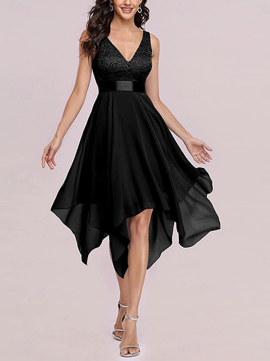 Mujer Mini vestido Vestido de raso Vestido de una línea Elegante Fiesta cóctel Exterior Fiesta Invitado a la boda Encaje Retazos Ajuste regular Color sólido Sin Mangas Escote en Pico Negro Blanco 2026 - $39.99 –P8