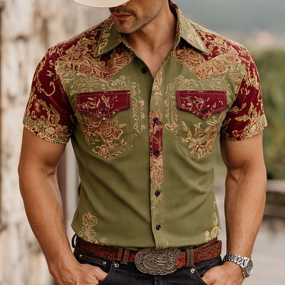 Per uomo Etnico Floreale intricato Fiori Camicia Western Camicia con Bottoni Camicia da cowboy Manica Lunga Western Vintage Retrò Casuale All'aperto Primavera Autunno Collo ripiegato camicie con del 2026 a $27.99 –P4