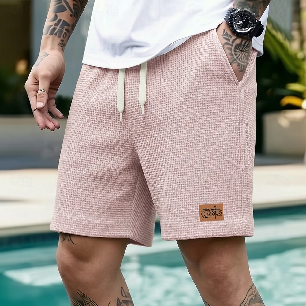 Per uomo Gesù Stampa lettera Pantaloncini Waffle Pantaloncini casual Pantaloncini strutturati Misura del girovita medio Moda Casual Quotidiano Vacanza Coulisse elastica in vita Pantaloncini con tasche del 2026 a $22.99 –P3