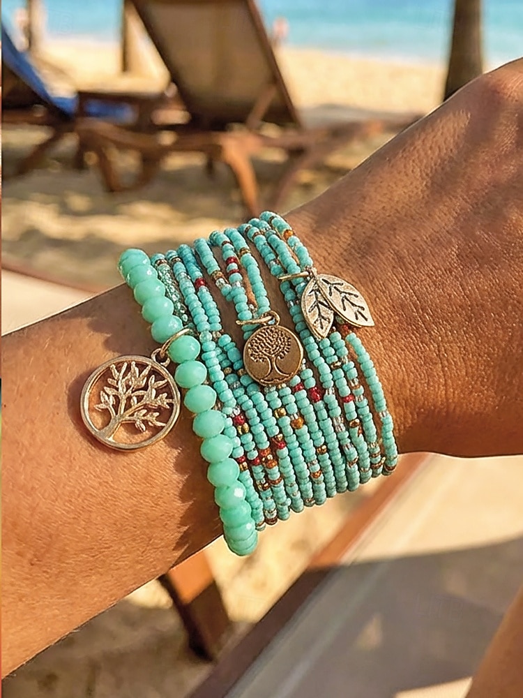 Women's Bohemian Tree of Life Beaded Bracelet – Alloy & Multi-Colored Beads, Perfect for Casual Wear & Beach Vacation Style 2026 - $9.99 –P1