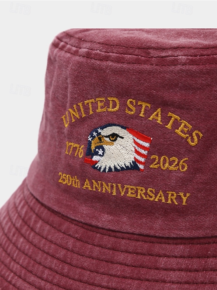 Мужская хлопковая панама с вышитым орлом, разноцветная патриотическая шляпа в честь 250-летия независимости США, для повседневной носки, путешествий, отдыха и фестивалей на открытом воздухе. 2026 - $14.99 –P9