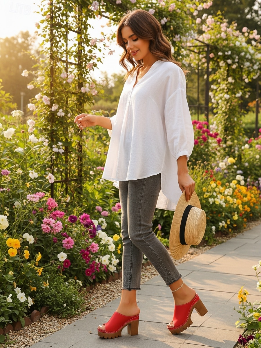 Women's Red Platform Block Heel Mule Sandals – Open Toe Slip-On Sandals with Chunky Sole for Summer Casual Wear, Vacation Travel and Garden Party 2026 - $32.99 –P5