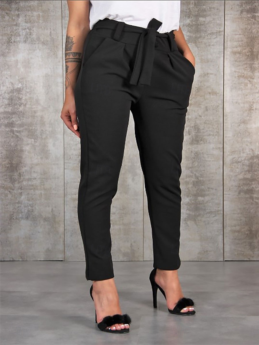 Damen Tapered Hose Chinos Urlaub Streetwear Lässig Knöchellang Mittlere Taillenlinie Einfach Kordelzug Tasche Elastischer Bund Bequem Atmungsaktiv Mikroelastisch Täglich Outdoor Streetwear Schwarz 2026 - $14.99 –P4