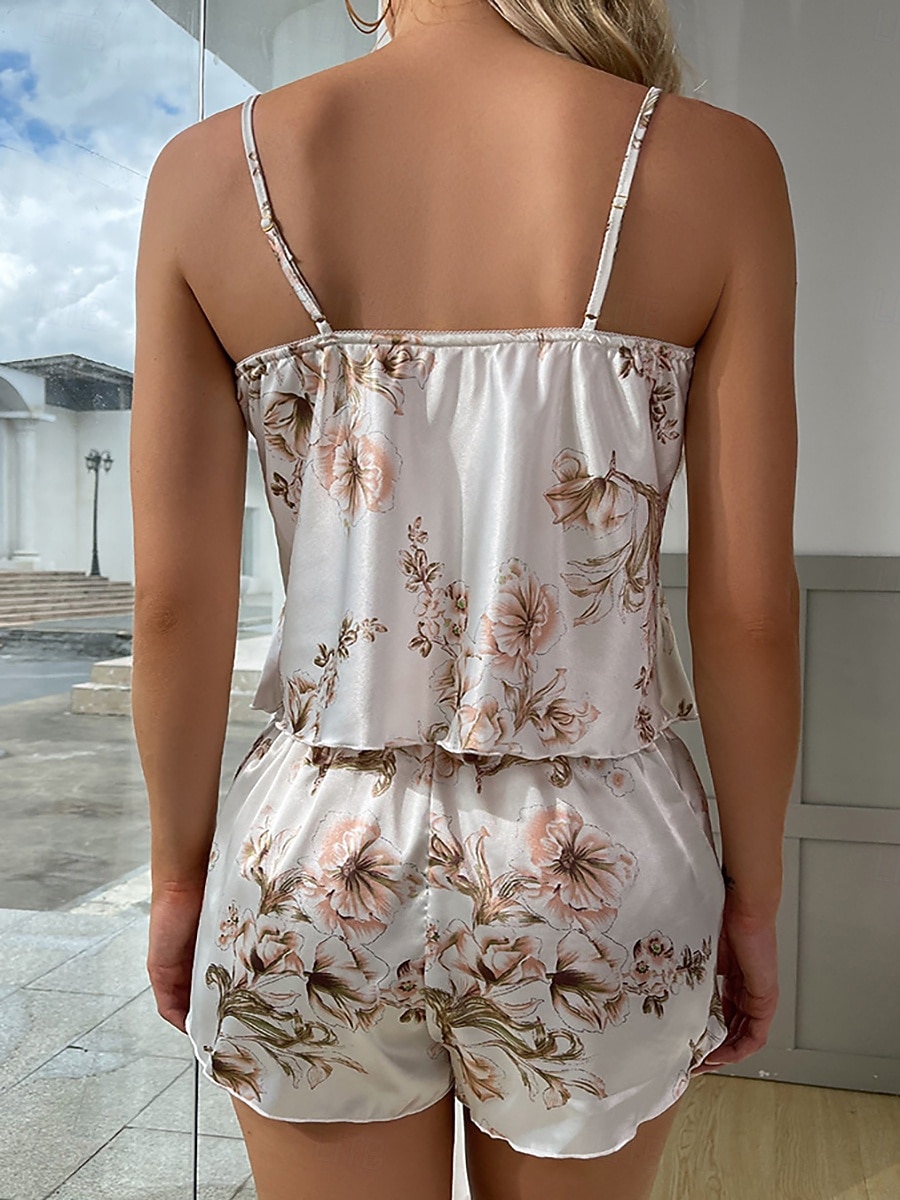 Per donna Abbigliamento da Casa Set Pigiama Moda Sexy Casual Floreale Pigiama in raso di seta Elastico in vita Shorts Casa Vacanza Senza Maniche Spalline Bianco Giallo Estate Primavera Autunno del 2026 a $12.99 –P2