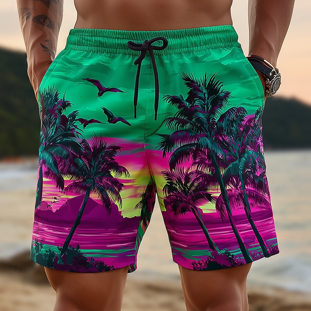 Homens Coqueiro Natureza e Paisagem Plantas Tropicais Calção Justo de Natação Shorts de Natação Bermuda de Surf Cintura Média Havaiana férias na praia Bolsos laterais Forro de malha Cintura elástica de 2026 por $20.99 –P2