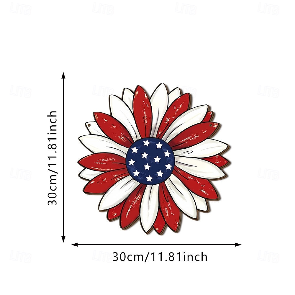Letrero de madera para puerta conmemorativo del 250.º aniversario de la Independencia de Estados Unidos, estrellas blancas y rojas. &Decoración de la puerta principal con rayas blancas y lazo 2026 - $16.99 –P16