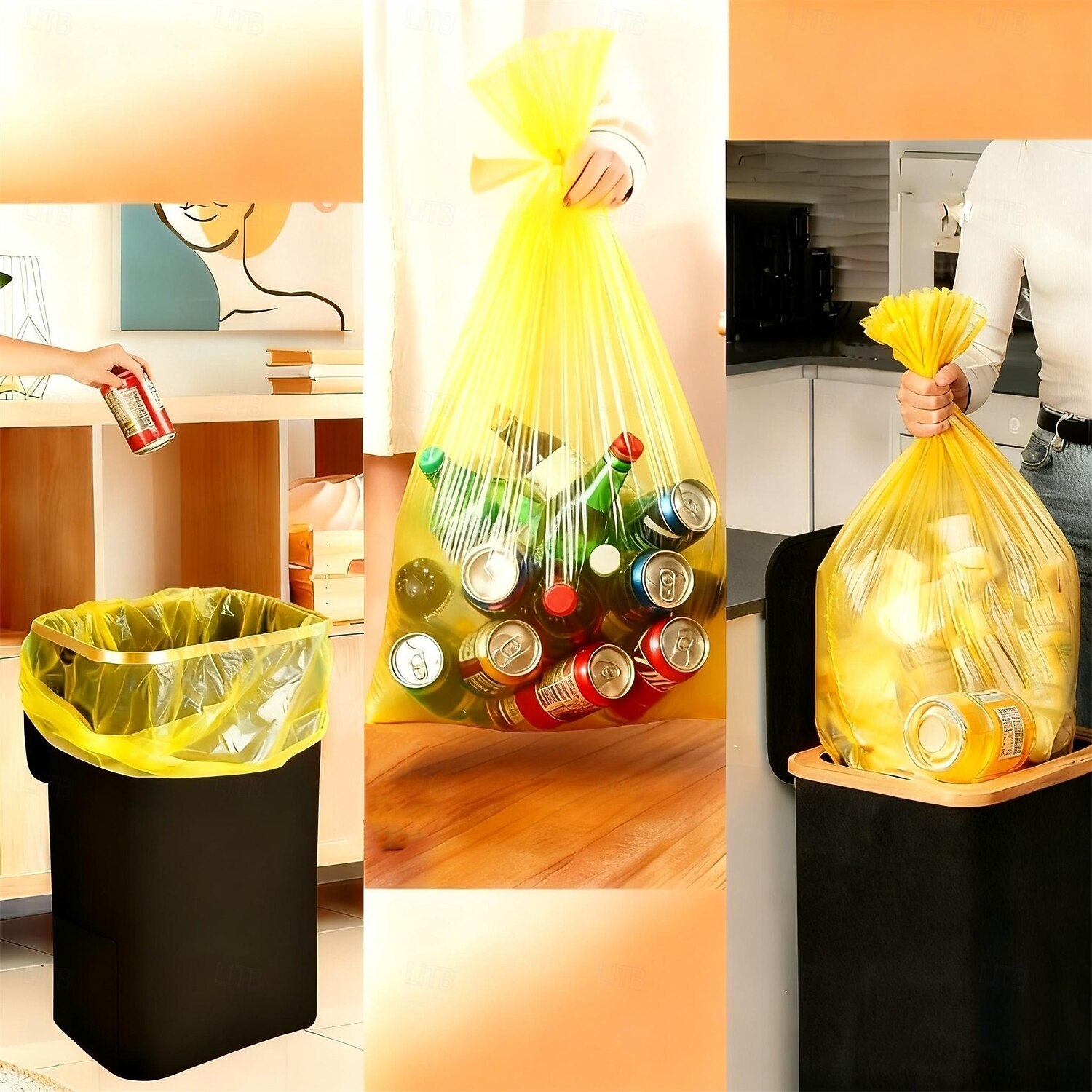 Poubelle en tissu de 100 litres avec couvercle, panier à linge pliable avec structure en bambou, bac de rangement moderne pour le salon &chambre, comprend 10 sacs poubelles jaunes de 2026 ? $34.99 –P4