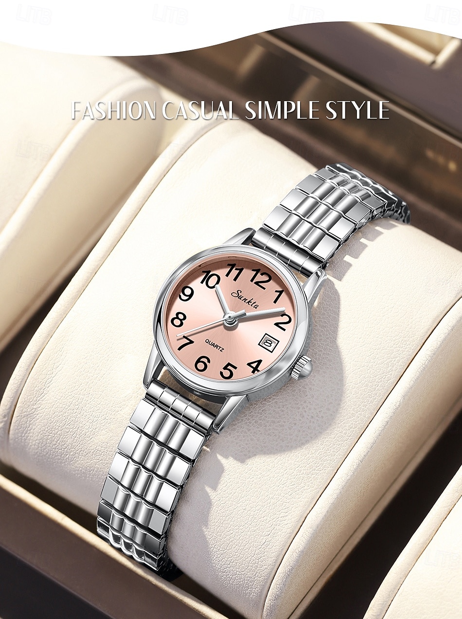 Women's Watch with Steel Elastic Band, Easy to Read Ladies Quartz Watches with Pink Dial and Date Display, Stainless Steel Stretch Bracelet Wrist Watch for Women Girl Gift, Fashion Casual Waterproof 2026 - $18.99 –P12