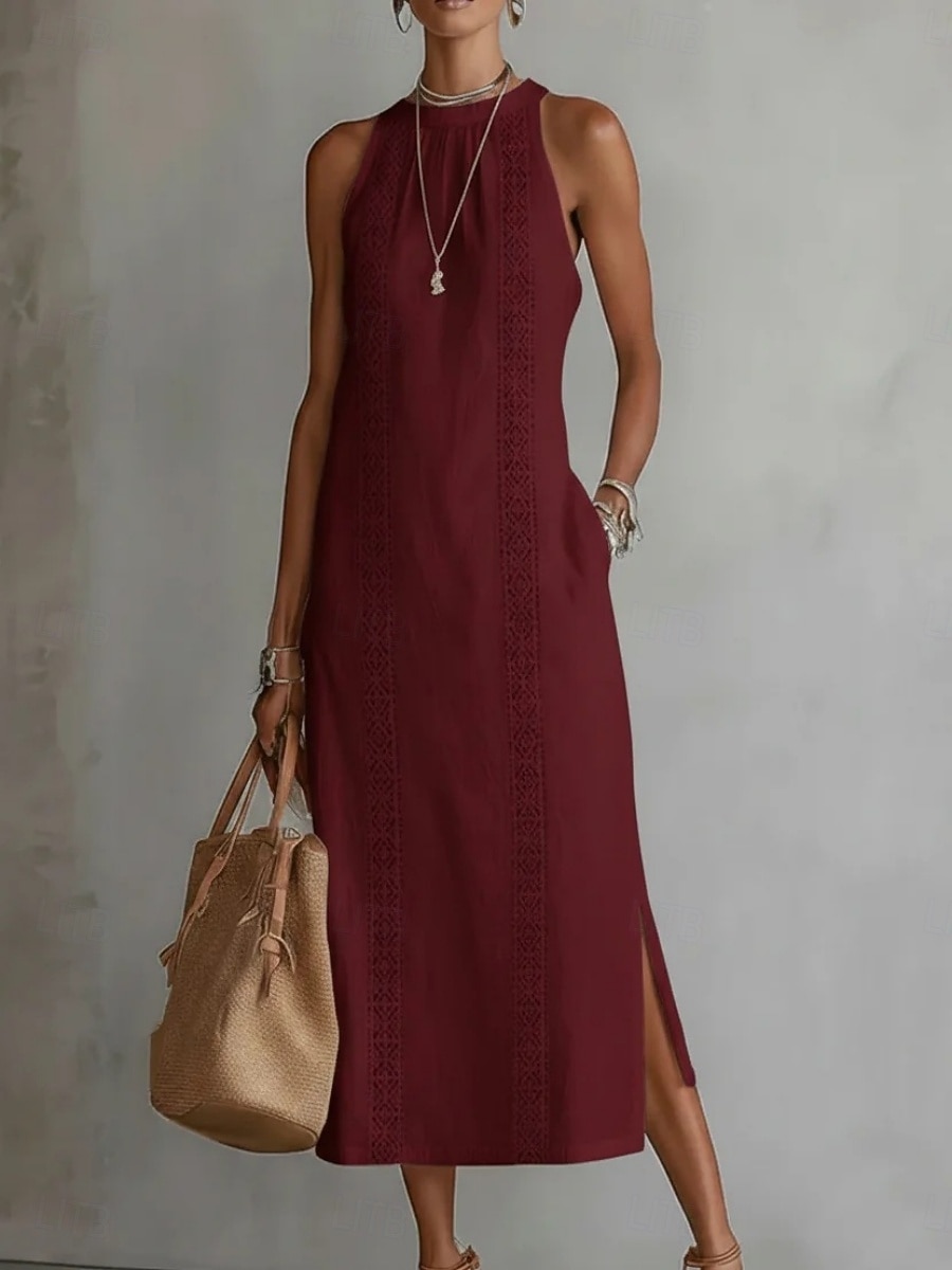 Per donna Abito Midi Abiti effetto lino Abito Estivo Casual Quotidiano Vestibilità comoda Semplice Senza Maniche All'americana Blu Nero Bianco Giallo Estate del 2026 a $33.99 –P4
