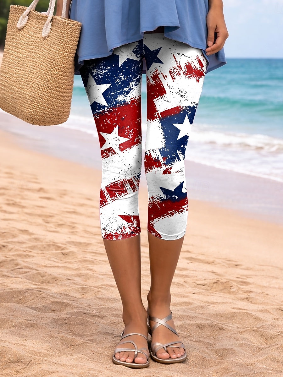 Γυναικεία κινέζικα Κολάν Διακοπές Μοντέρνα Κομψό στυλ street Κάπρις Ψηλή ΜέσηPantsΗμέρα Αμερικανικής Ανεξαρτησίας Φύλλο Αμερικάνικη σημαία Άνεση Moale Άνετο Ελαστικό 2026 - $21.99 –P1