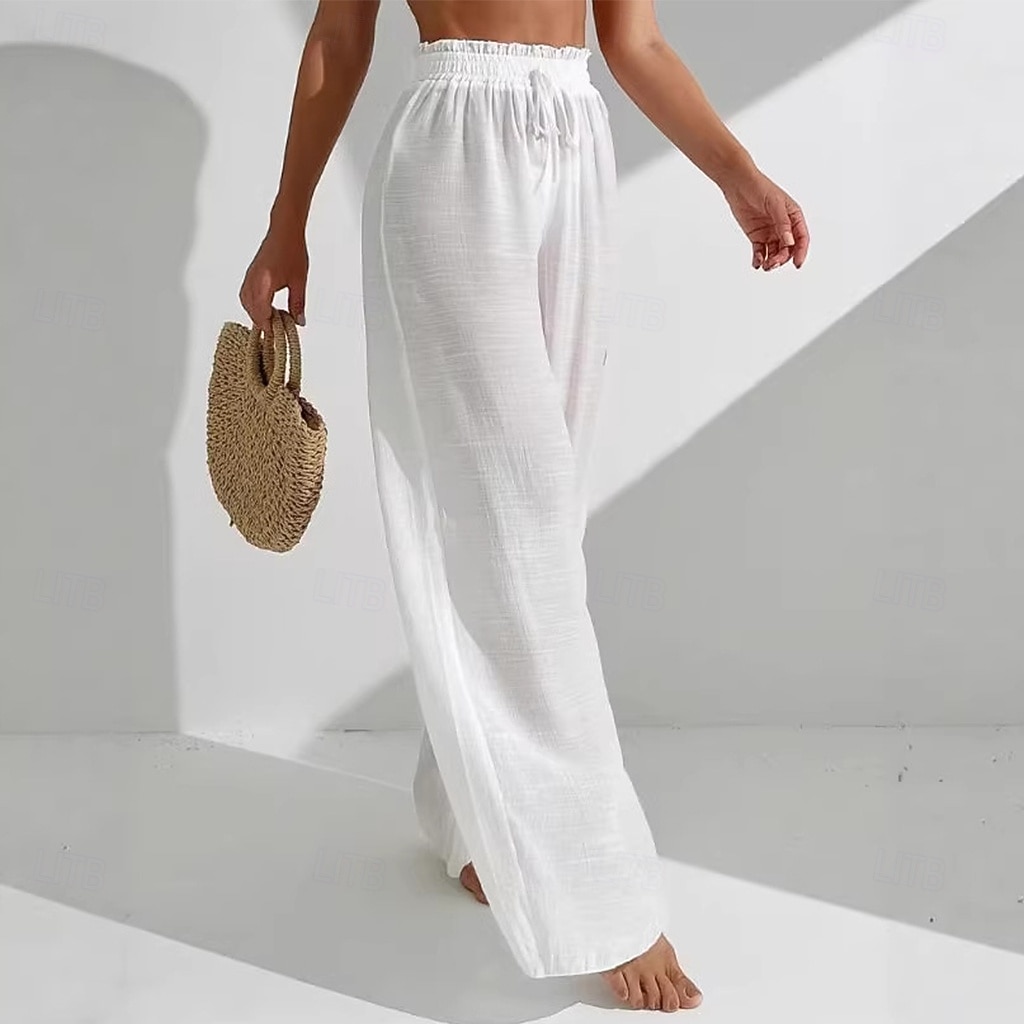 Dames Broek Vrijetijdsbroek Zomerbroek Strandbroeken Vakantie Modieus Casual / Dagelijks Volledige lengte Hoge taille Effen Kleur Effen Trekkoord Breed Been Elastische tailleband Comfort Zacht Ademend 2026 - $26.99 –P2