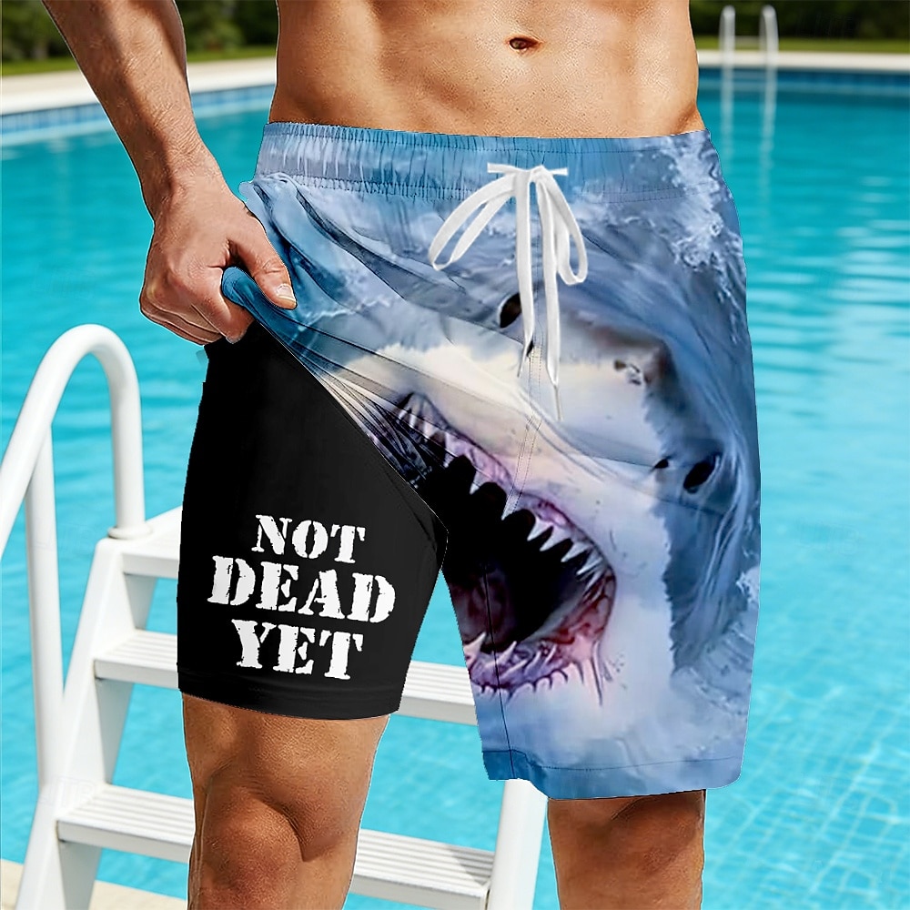 Homens Animal Tubarão Gíria engraçada Shorts Forrados Shorts de Natação 2 em 1 Fatos de banho Calções de banho Cintura Média Havaiana férias na praia Bolsos laterais Com forro de compressão Cintura de 2026 por $22.99 –P1